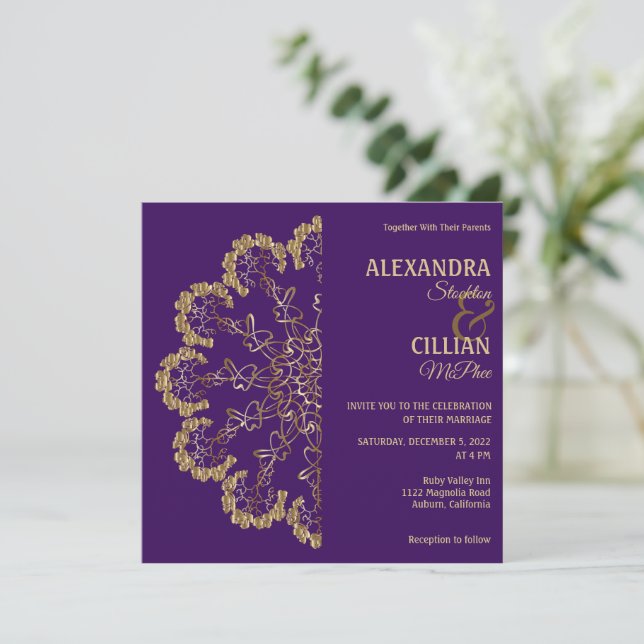 Invitación de boda con mandala floral elegante (Anverso de pie)