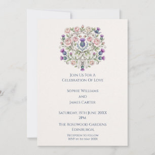 Invitación de boda con mandala floral púrpura