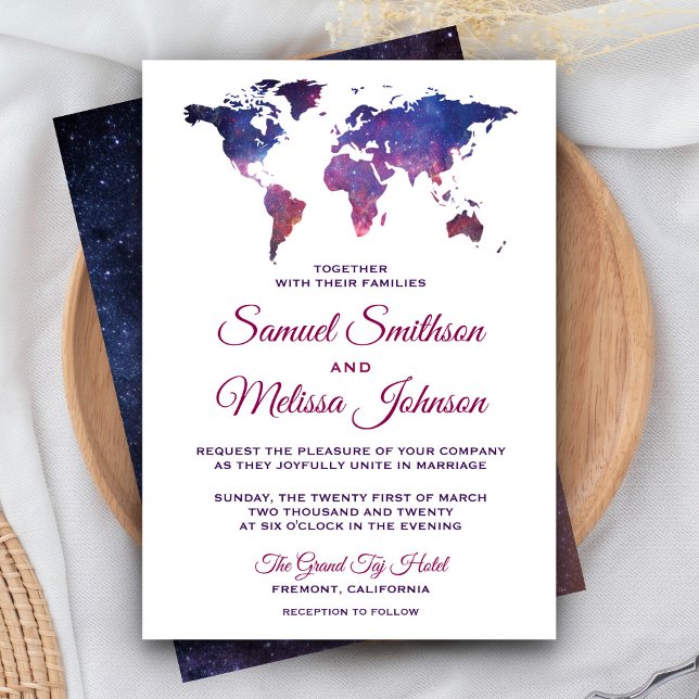 Invitación de boda con mapa del mundo del espacio  (Subido por el creador)