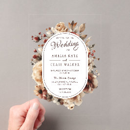 Invitación de boda con marco acrílico floral boho