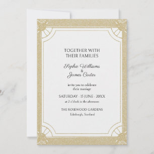 Invitación de boda con marco Art Deco en marfil do