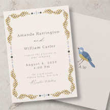 Invitación de Boda con Marco Botánico y Pájaro