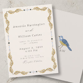Invitación de Boda con Marco Botánico y Pájaro