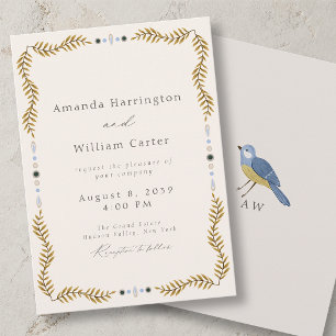 Invitación de Boda con Marco Botánico y Pájaro