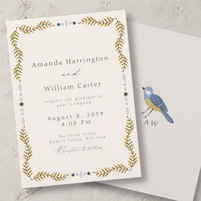 Invitación de Boda con Marco Botánico y Pájaro (Subido por el creador)