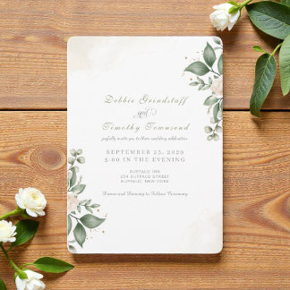 Invitación de boda con marco de acuarela floral ve