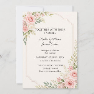 Invitación de boda con marco de concha rosa rubor