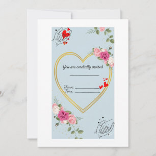 Invitación de boda con marco de corazón de oro Rom