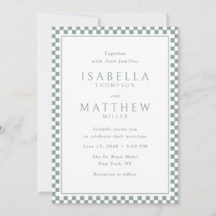 Invitación de boda con marco de cuadros de salvia