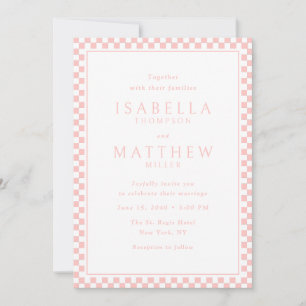 Invitación de boda con marco de cuadros rosa suave