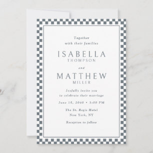 Invitación de boda con marco de damero de grafito