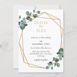 Invitación de boda con marco de diamante dorado y 