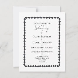 Invitación de boda con marco de diamante monocromo