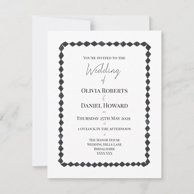 Invitación de boda con marco de diamante monocromo (Anverso)