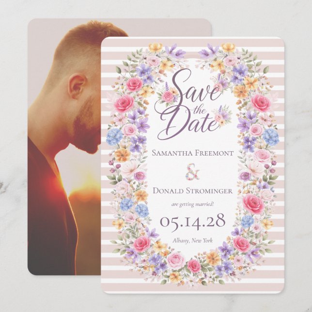 Invitación de Boda con Marco de Flor de Jardín en  (Anverso / Reverso)