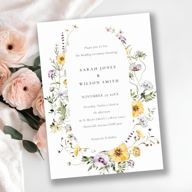 Invitación de boda con marco de flor silvestre de  (Subido por el creador)