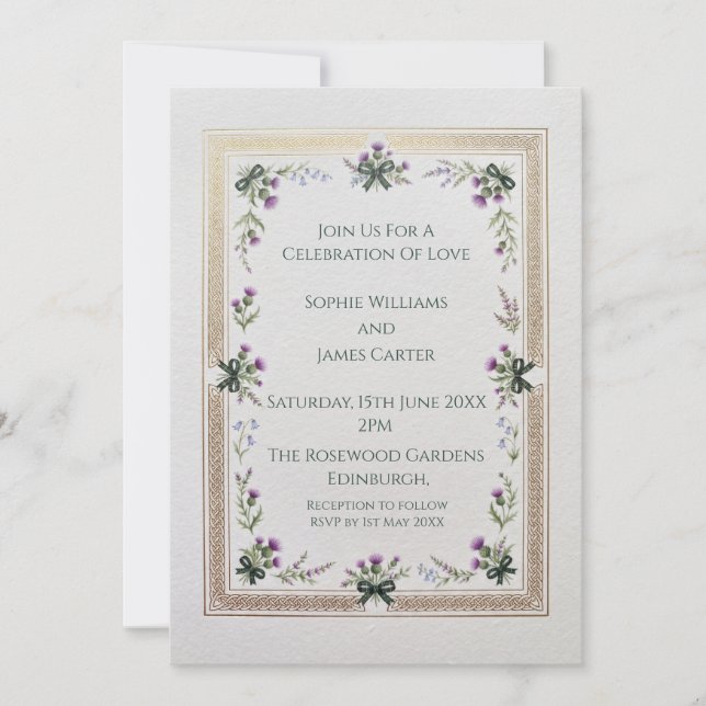 Invitación de Boda con Marco de Flor Silvestre Esc (Anverso)