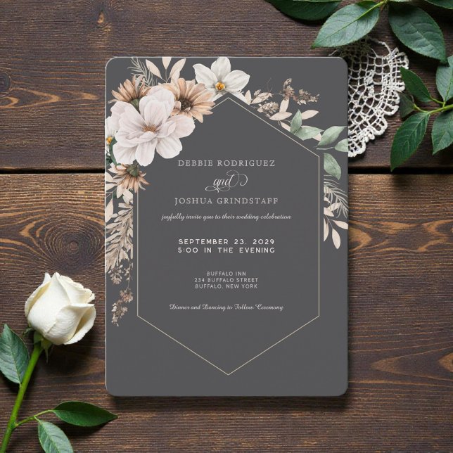 Invitación de boda con marco de flores de otoño (Subido por el creador)
