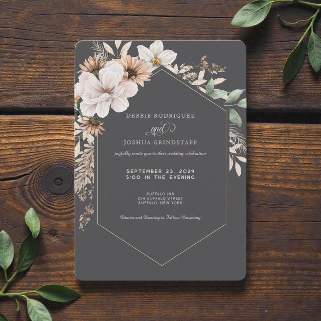 Invitación de boda con marco de flores de otoño (Subido por el creador)