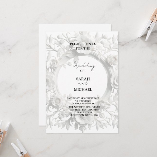 invitación de boda con marco de flores de papel vi (Anverso/Reverso In Situ)