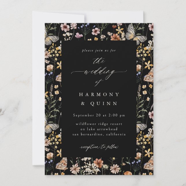 Invitación de boda con marco de flores silvestres  (Anverso)