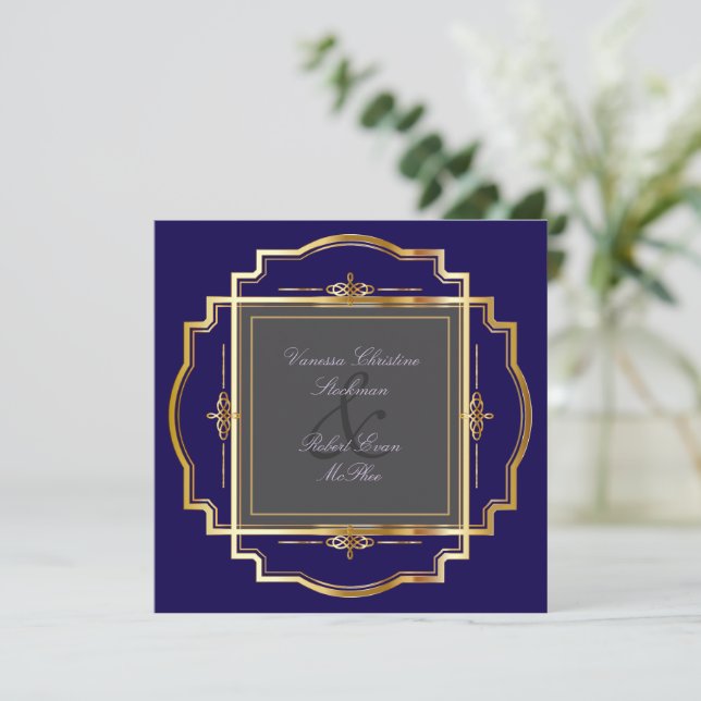 Invitación de Boda con Marco de Oro Atractivo (Anverso de pie)