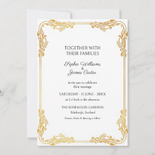 Invitación de boda con marco de oro blanco rococó