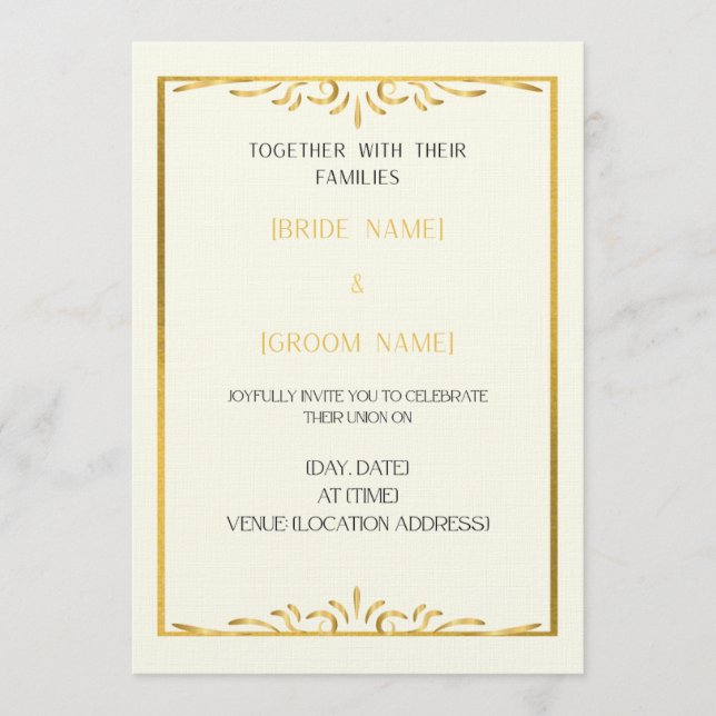 Invitación de boda con marco de oro de lujo (Anverso)