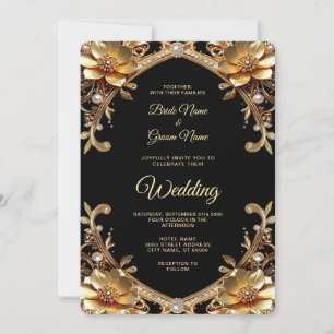 Invitación de boda con marco de oro elegante