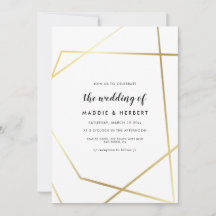 Invitación de boda con marco de oro geométrico mod