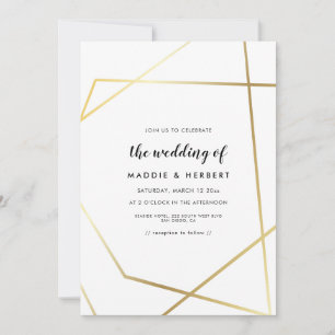 Invitación de boda con marco de oro geométrico mod