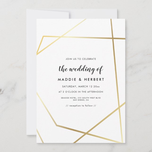 Invitación de boda con marco de oro geométrico mod (Anverso)
