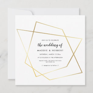 Invitación de boda con marco de oro geométrico mod