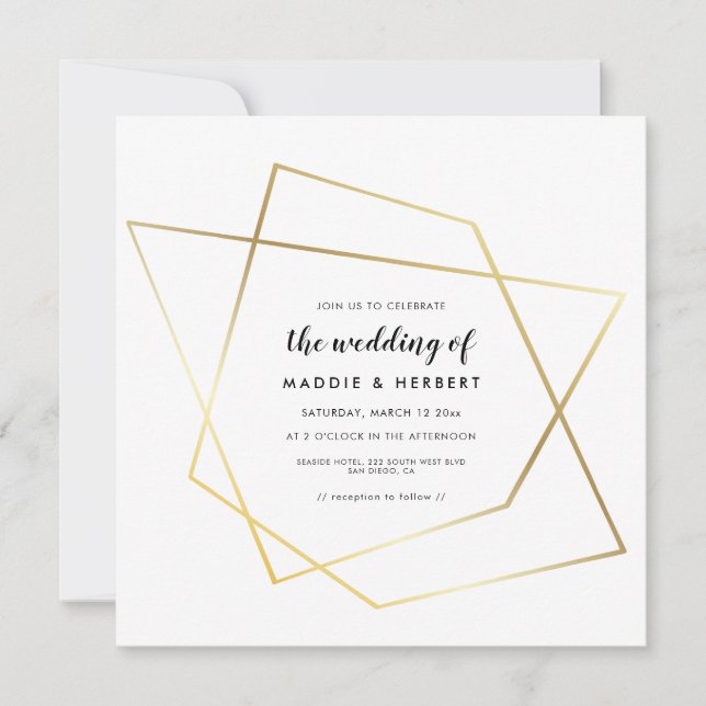 Invitación de boda con marco de oro geométrico mod (Anverso)