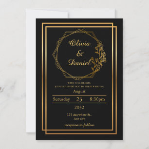 Invitación de boda con marco de oro moderno sobre 