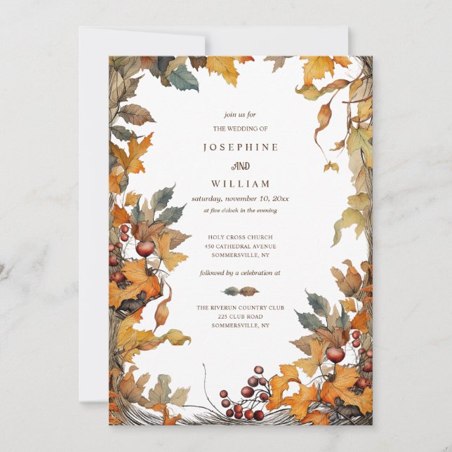 Invitación de boda con marco de otoño (Anverso)