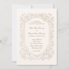 Invitación de boda con marco de peonías vintage ed