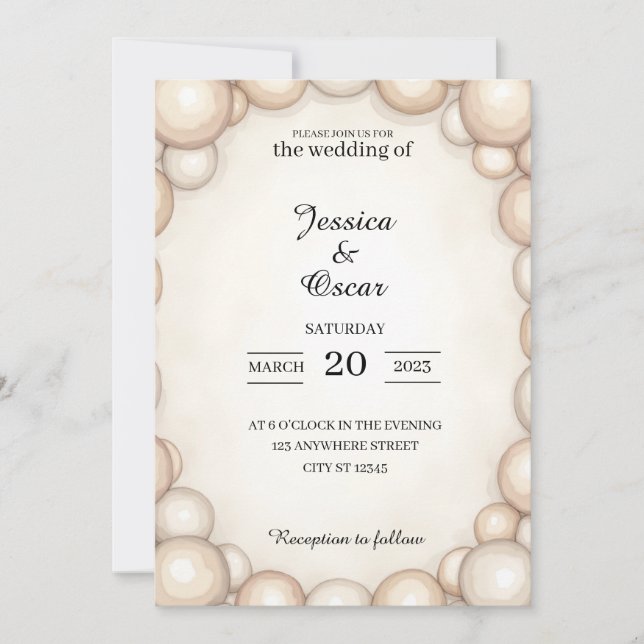 Invitación de boda con marco de perla (Anverso)