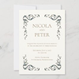 Invitación de boda con marco de rollo ornamentado 