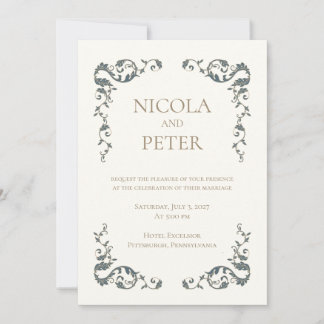 Invitación de boda con marco de rollo ornamentado 