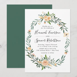 Invitación de boda con marco de rosas melocotón
