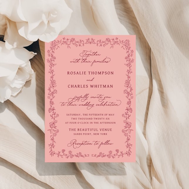Invitación de boda con marco de rosas salvia vinta (Subido por el creador)