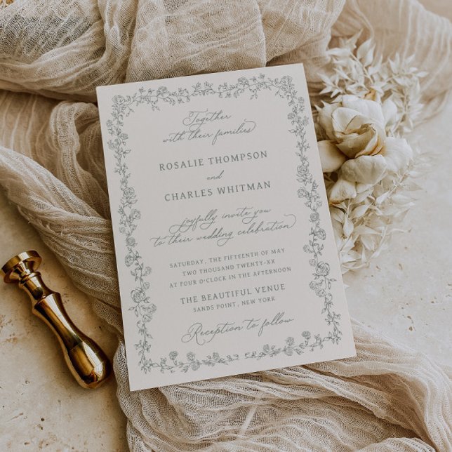 Invitación de boda con marco de rosas salvia vinta (Subido por el creador)