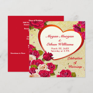 Invitación de boda con marco de rosas y corazón