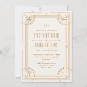 Invitación de boda con marco Deco moderno - Beige