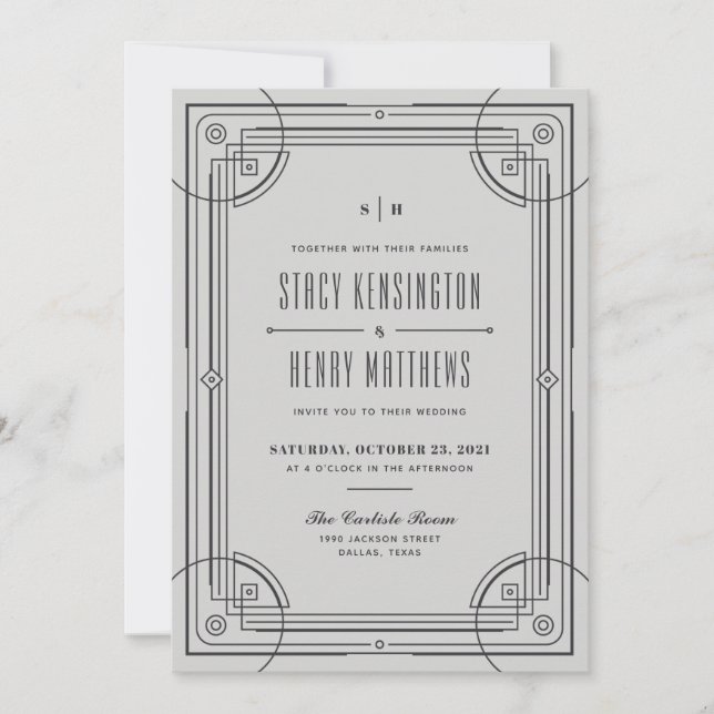 Invitación de boda con marco Deco moderno - Gris (Anverso)