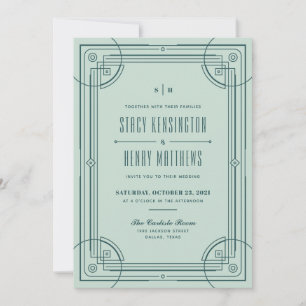 Invitación de boda con marco Deco moderno - Verde