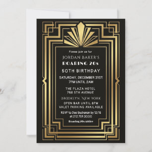 Invitación de Boda con Marco Dorado Art Deco Negro
