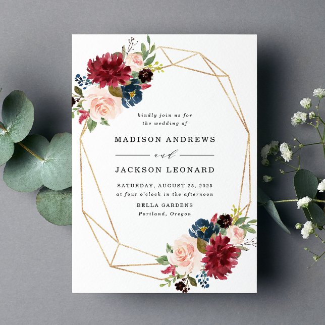 Invitación de boda con marco dorado | Flor encanta (Subido por el creador)