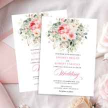 Invitación de boda con marco dorado y peonía sonro